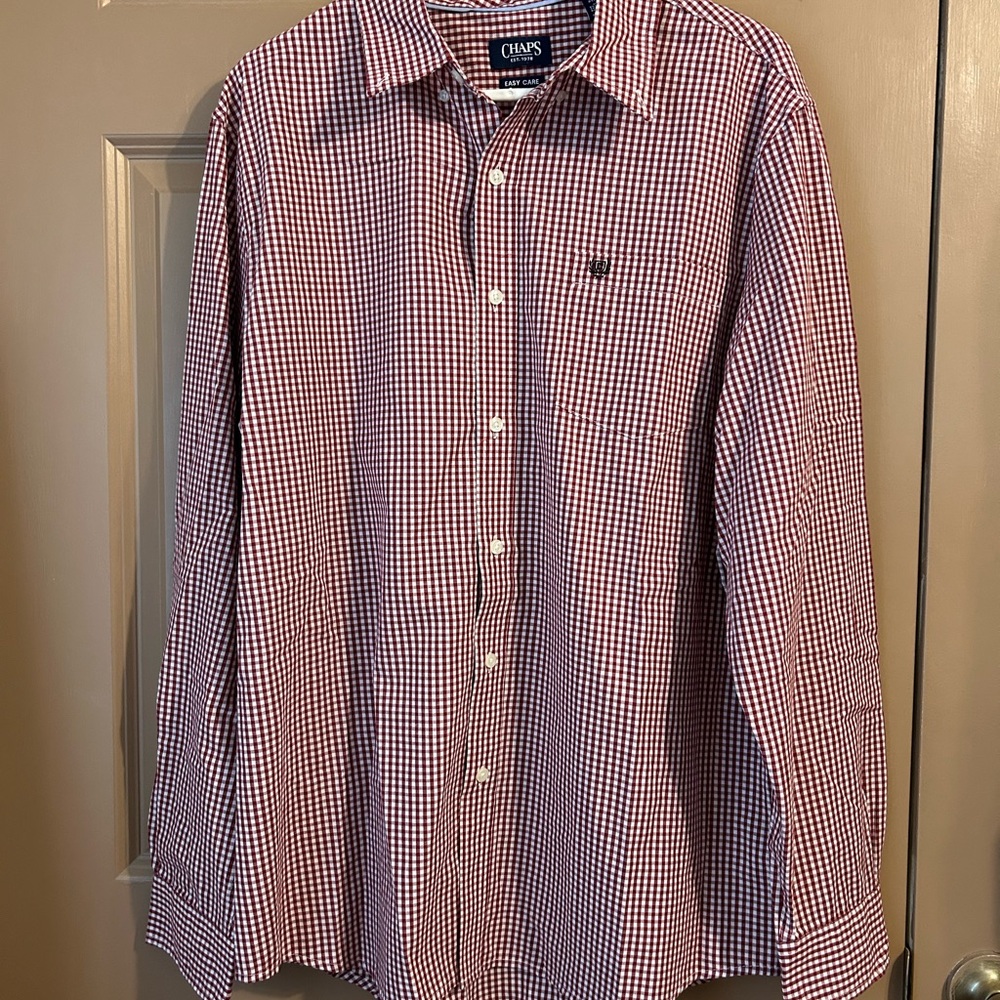 Chaps Men's Red and White Gingham Dress Shirt